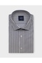 Men's Slim Fit Long Sleeve Brit Collar Pocketless Striped Gray Shirt 2438Ge
