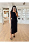 Black Slit Dress with Elastic Waist - 1553 - 4