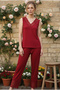 Burgundy Lace Detailed Sleeveless Knitted Viscose Pajama Set26120751 - 2