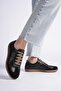 Women's Genuine Leather Lace-Up Sneakers with Suede Detail - Black - 2