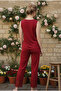 Burgundy Lace Detailed Sleeveless Knitted Viscose Pajama Set26120751 - 3