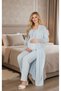 New Season Blue Summer Short Lace Sleeve Design Buttoned Maternity Pajama Set 3-Piece Set - 5