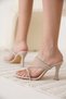 Beige Women's Stone Heeled Slippers Bp20My04C - 5