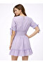 Women's Lilac Sleeves Tie Detail Elastic Waist Mini Dress Rop15 - 3
