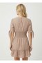 Women's Mink Sleeves Tie Detailed Elastic Waist Mini Dress Rop15 - 4