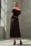 Brown Madonna Collar Asymmetrical Cut Sandy Dress with Metal Belt Alc-X15318 - 4