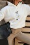 Women's Oversize Sweatshirt Hoodie Qatari Bear White – Hooded, 3 Thread Fleece, Kangaroo Pocket - 2