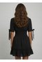 Women's Black Sleeves Tie Detailed Elastic Waist Mini Dress Rop15 - 4