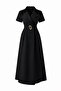 Black Double-Breasted Closure, Accessory and Belt Detail, Deep Slit Maxi Dress Alc-X15305 - 3