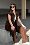Brown Woven Garnished Zippered Vest and Double-Pocket Modal Trousers Set Alc-X15327 - 2