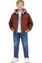 Boy's Zipper Closure Quilted Jacket Long Sleeve Shirt T-Shirt Pants Brown Four-Piece Set