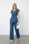 Blue Double-Breasted Closure and Tie Detail Summer Jean Blouse and Trousers Set Alc-X15326 - 2