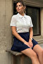 White Polo Collar Half Placket Buttoned Lace T-Shirt Alc-X15328 - 2