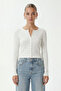 Women's Karmen Button Detailed Long Sleeve White Basic Top / Blouse - 6