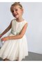 Girl's Embroidered Tulle Dress Cream - 6