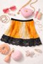 Women's Lace Detailed Pleated Printed Crepe Fabric Elastic Mini Skirt - 3