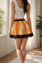 Women's Lace Detailed Pleated Printed Crepe Fabric Elastic Mini Skirt - 4