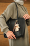 Women's Teddy Bear and Tassel Charm Zippered Shoulder Bag - 4