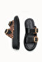 Mira Amara Women's Double Buckle Slippers 00120403 Black Leopard - 6