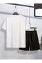 Men's White T-Shirt Black Shorts Basketball Printed 2-Piece Sports Set - 3