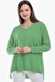 V-neck Long T Sleeve Back Long Front Short Slit Loose Cut Seasonal Basic Loose Knitwear Sweater - 2