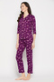 Pretty Florals Button Down Shirt & Pyjama Set in Wine Colour - 100% Cotton - 3