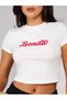 Women's White Bonita Printed Crew Neck Tight Crop Tshirt