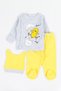 Unisex Gray - Yellow Chick Printed 100% Cotton 3-Piece Baby Set with Hat - 2