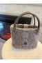 Women's Teddy Plush Handmade Shoulder Bag with Leather Detail in Gray Color - 2