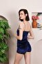 Navy Blue Velvet Shorts Suit - 3