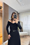 Belted Madonna Collar Midi Dress Black - 2