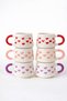 Set of 6 Heart-Shaped Ceramic Coffee Cups with Colorful Handles