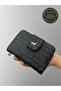 Black Gray Leather Women's Wallet with Gold Detail