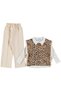 Girl's Leopard Patterned Gilet Sweater, Badi and Trousers 3-Piece Set - 3