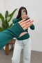 Women's Petrol Green Finger Detailed Bodysuit - 6