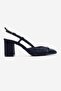 Desia Navy Blue Suede Women's Thick Heeled Shoes - 4