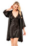 Women's Satin Lace Embroidered Mini Nightgown Dressing Gown Set |   Black 7808