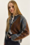 Women's Anthracite Bakalava Patterned Shawl Cardigan with Buttons 20264002 - 3