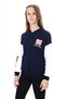 Girl's Blue College Collar Snap Closure Off-Shoulder Embroidery Printed Color Block Knitted Cardigan - 2