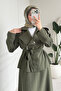 Efnan Tansel Fabric Zippered Jacket - Skirt Hijab Set - Khaki - 2