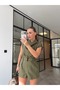 Draped Collar Padded Belted Jumpsuit Khaki - 6
