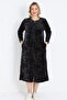Women's Plus Size Cotton Velvet Patterned Pocket Zipper Maxi Length Long Sleeve Dress