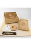 Quran + Prayer Rug + Prayer Beads + Takke + Essence + Miswak Gift Set (Medium Size, Rasel Skin, Gold)