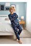 İsob Navy Blue Space Patterned 100% Cotton Boys' Pajama Set 3-8 Years 51320