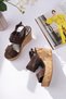 Shay Model Genuine Leather Brown Knitted Detail with Buckle and Wedge Heel Women's Sandals