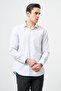 Men's White Long Sleeve Patterned Half Italian Collar Pocket Cotton Classic Comfort Fit Shirt 1004245183 - 3