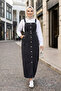 Women's Black Denim Salopet with Adjustable Straps and Buttoned Pockets - 6