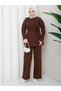 Women's Pearl Detailed Hijab Two-Piece Set – Belted Top & Comfortable Cut Pants - 4