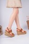 Shay Model Genuine Leather Taba Knitted Detailed Buckle Strap Padded Heel Women's Sandals - 4