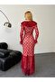 Lace Fabric Lined Maxi Dress Burgundy - 5